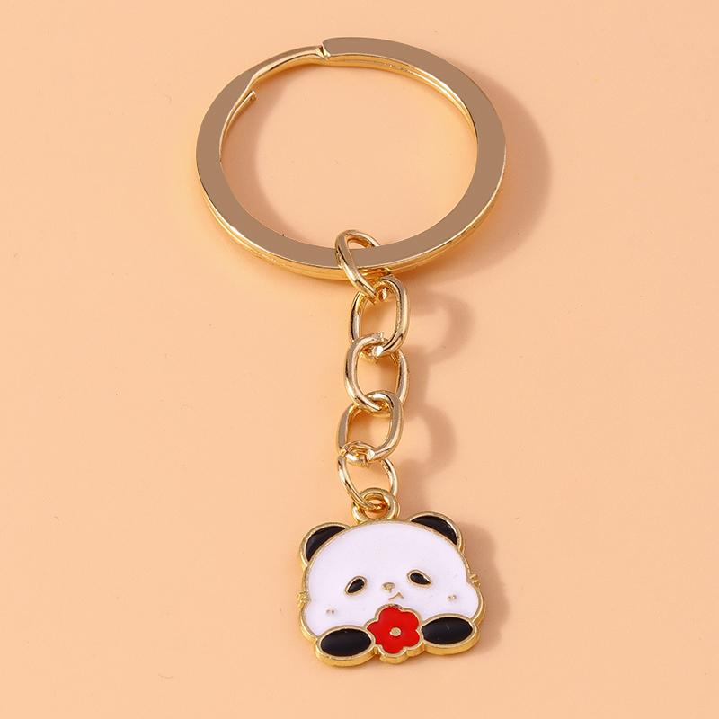 Lovely Enamel Panda Keychain Bamboo Keyring for Men Women Car Key Holder Handbag Pendant DIY Handmade Jewelry Gift