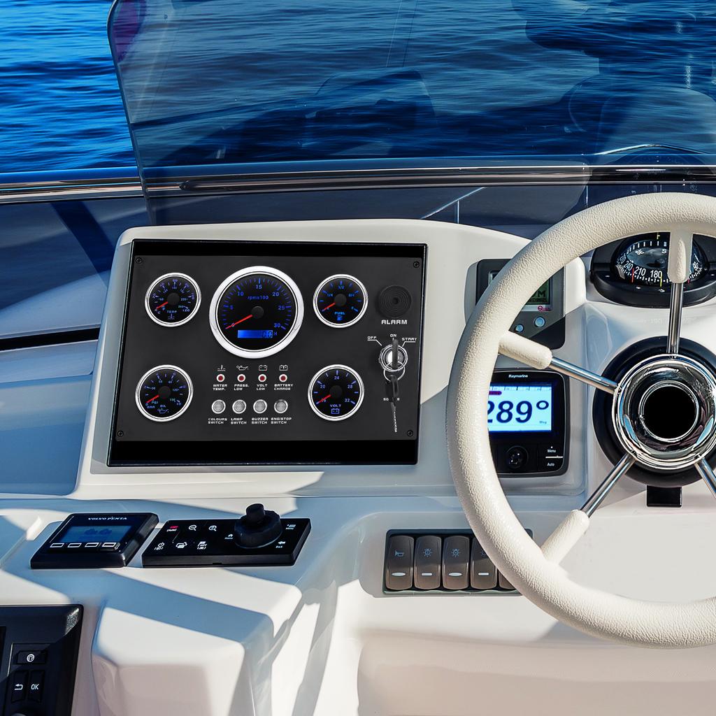 7 Color Backlight Marine Boat 5 Gauge Set 85MM Tachometer+Fuel Level Gauge+Water Temp Meter+Oil Pressure Gauge+Voltmeter 52MM