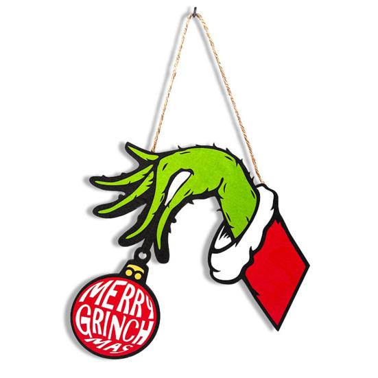 Christmas Hanging Sign Wooden Seasonal Door Wall Sign Santa Hat Green Elf Holiday Decor