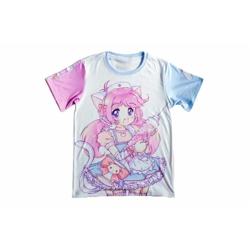 2026 Summer Fashion New Retro Fun Harajuku COS Nurse Girl Y2K 3D Printing Leisure Sports Fitness Park Leader T-shirt Large