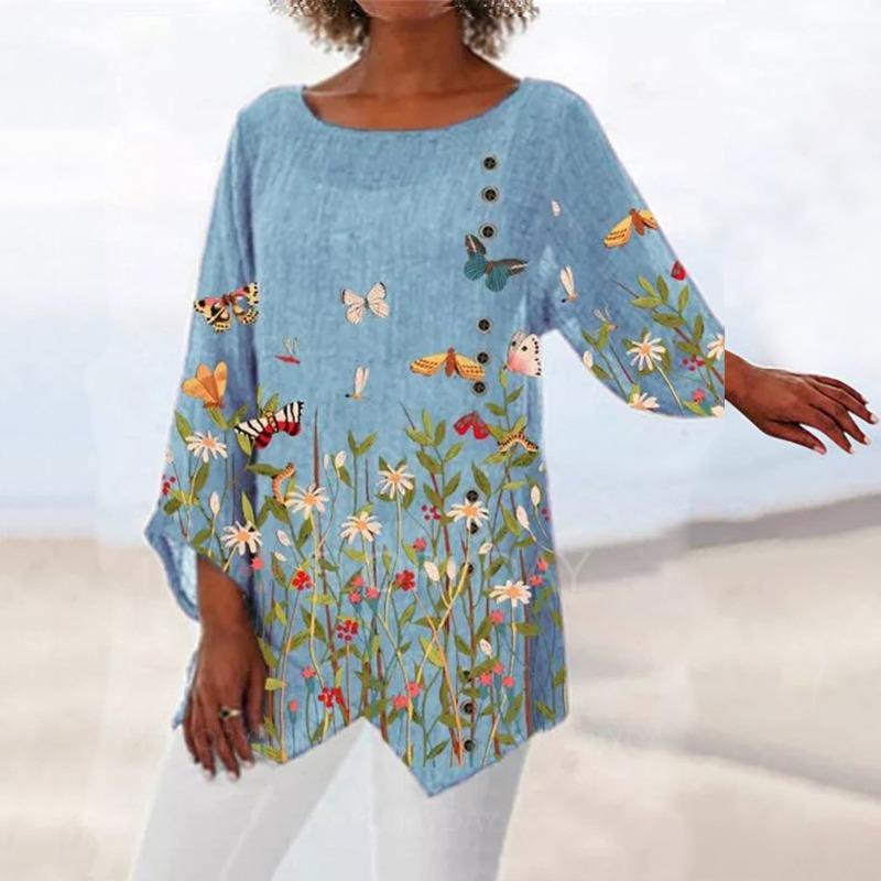 QICED Women's Fashion Casual 3/4 Sleeves  V Neck Blouses & Shirts