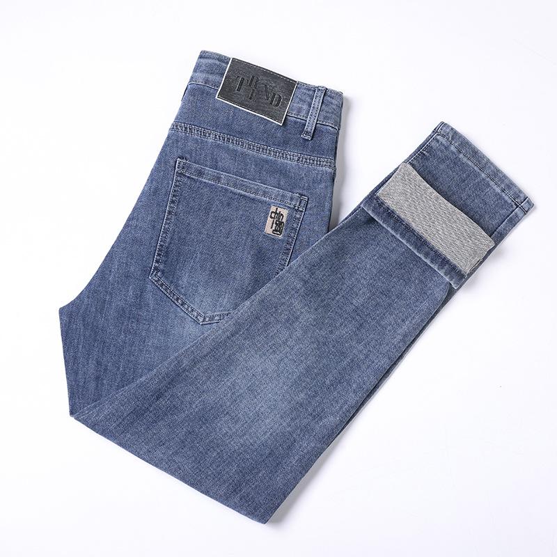 Летние новые эластичные мягкие непромокаемые прямые джинсовые брюки с трехмерной вышивкой