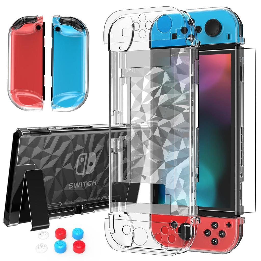 1 шт. Защитный чехол с ромбовидным узором для Nintendo Switch, подходящий для Nintendo Switch, оснащенный клавишными колпачками и защитными пленками для экрана