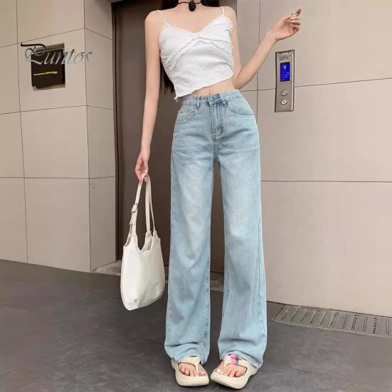 Женские джинсы с высокой талией и широкими штанинами с вышивкой и бантом, сплошной цвет, свободные карманы, карманы, пуговицы, застежка-молния, прямые джинсовые брюки полной длины