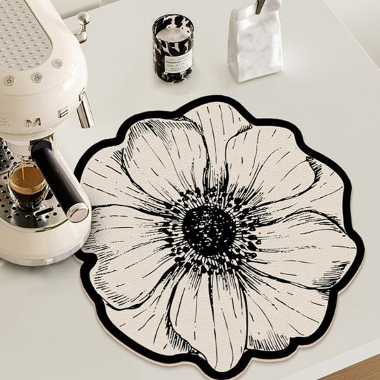 Flower Placemat Dining Table Heat Insulation Mat Absorbent Diatomaceous Earth Decorative Flower Mat for Kitchen Countertop Coffee Table