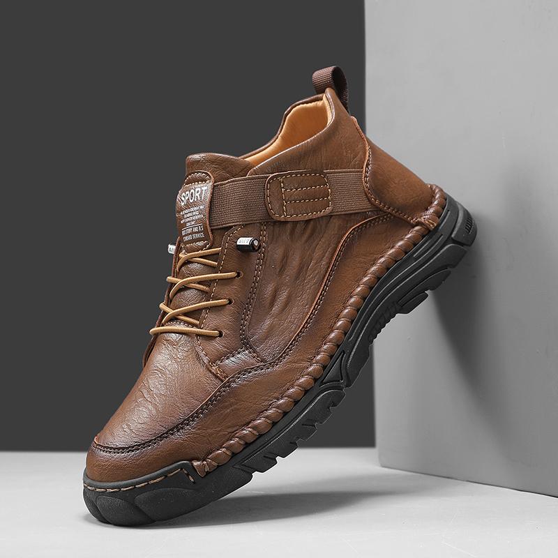 Мужские ботильоны ручной работы, уличные высокие кеды, повседневная обувь, винтажная кожа, противоскользящие, износостойкие, удобные для ежедневной носки