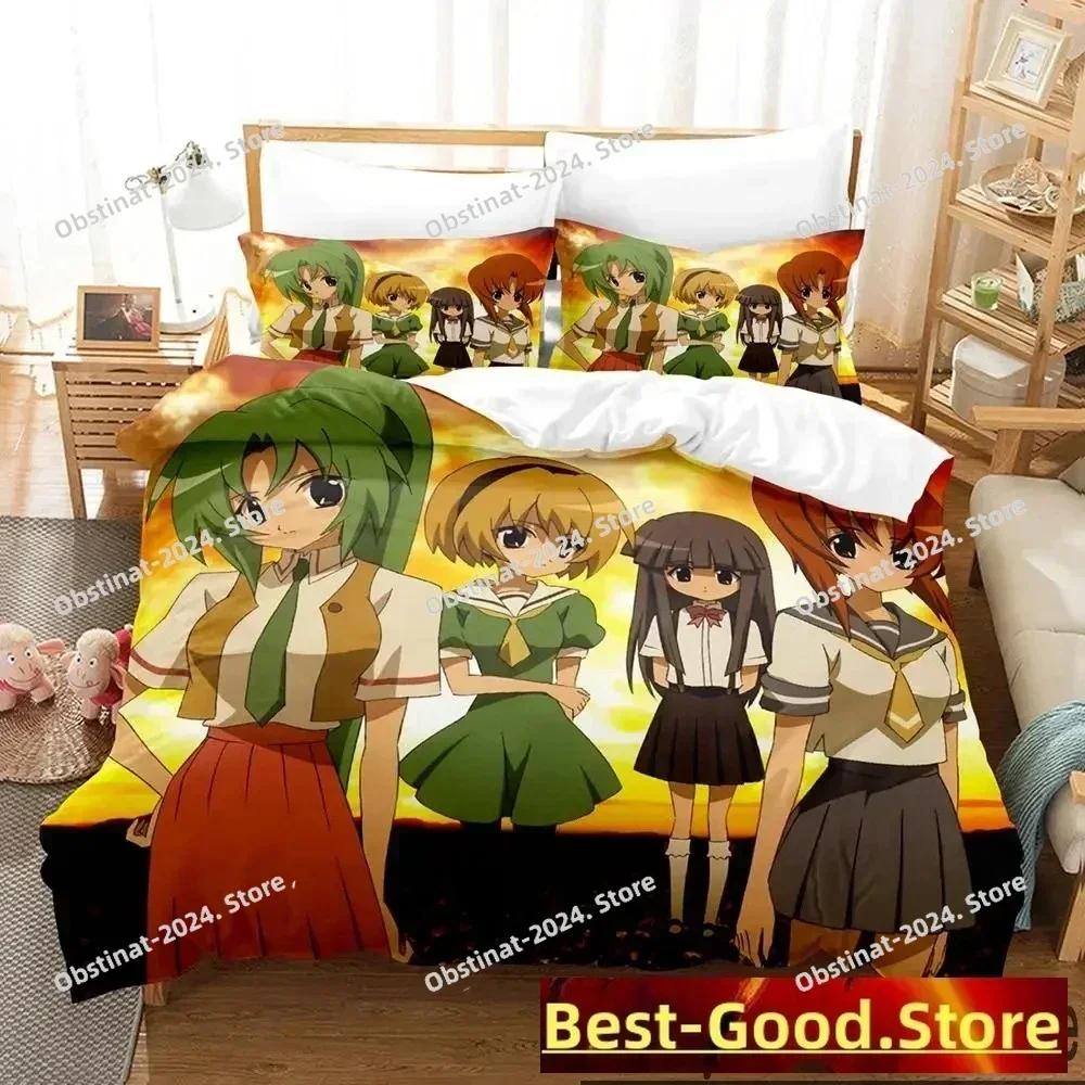 3D Аниме Higurashi When They Cry Комплект постельного белья с принтом Одеяло Пододеяльник Наволочка 3 предмета Детский и Взрослый Размеры