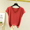 Solid V Neck Basic Tshirt Women Summer Modal Loose Tee Tops Casual Undershirt M To 2XL