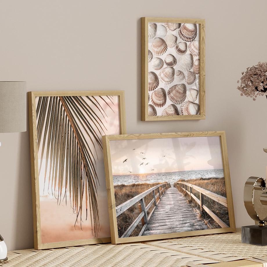 Sunset Beach Coconut Tree Bridge Shell Bird Wall Art Living Room Decoration Canvas Painting Nordic Posters And Prints Pictures