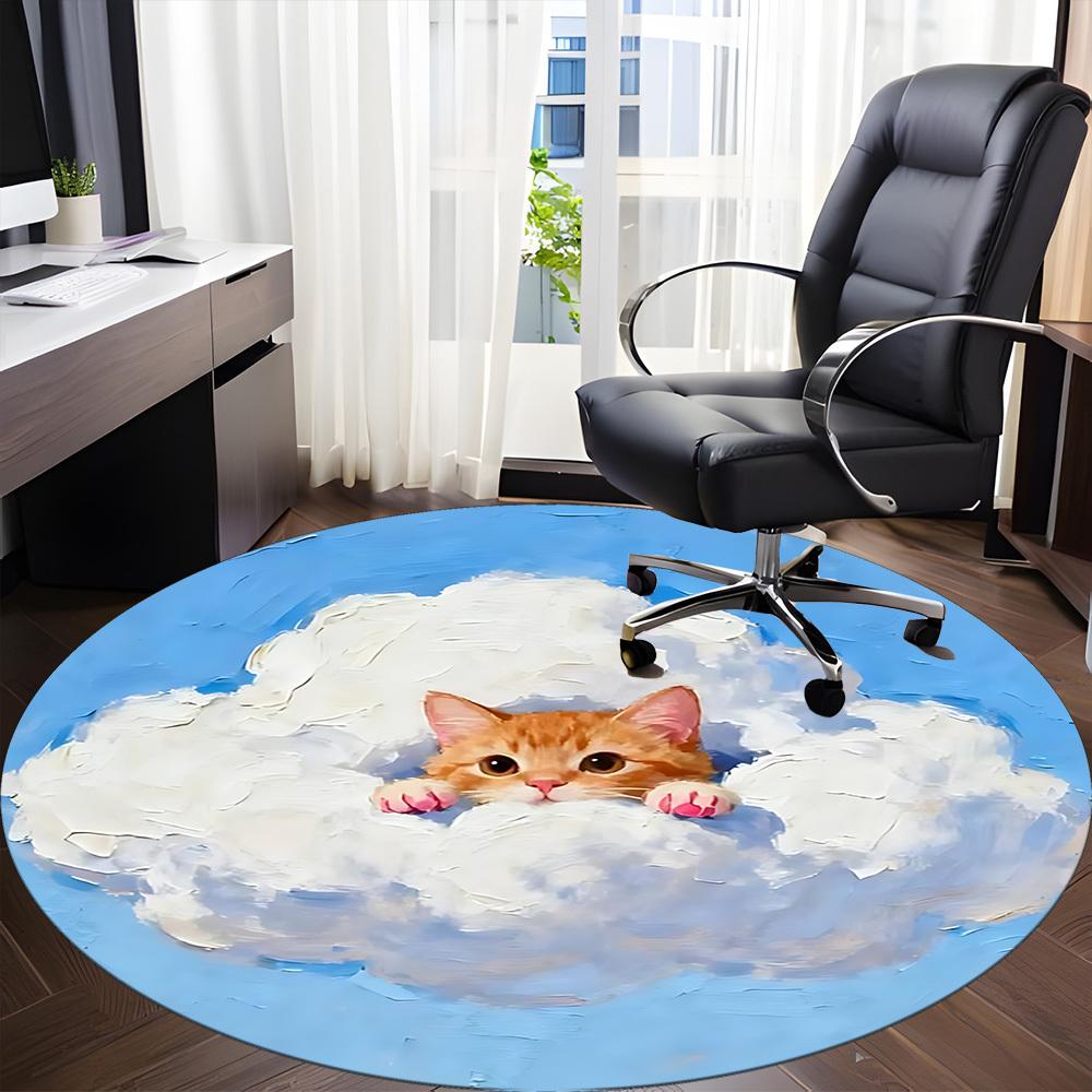 1PC Cloud Cat Office Round Area Rug, Mat Suitable ForOffice, Under Office Chairs Bedroom Living Room Home Decor, Room Deco