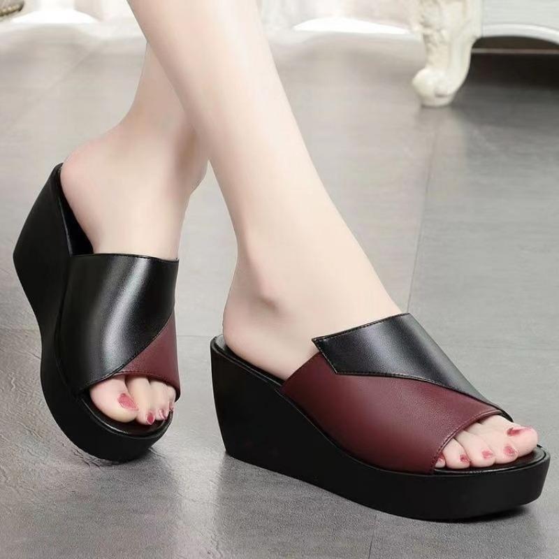 Mid-heel Women's Shoes Wedge Heel Thick-soled Anti-slip Flip-flops