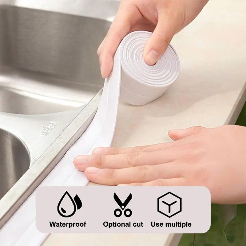 5PCS 3.8*3.2m PVC Sealing Strip Tape Bathroom Bath Toilet Caulk Tape Self Adhesive Waterproof Mildew Proof Tapes For Kitchen Sink Wall Corner