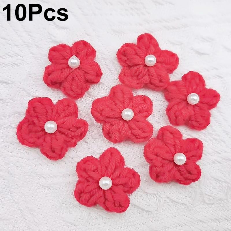 10PCS Puff Flower Head Knitted Hand Woven DIY Pearl Sweater Coat Decor Hairpin Headdress Accessories