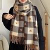 Long Heart Thickened Scarf Acrylic Fibers Tassel Shawl Large Plaid Knitted Scarf  Autumn
