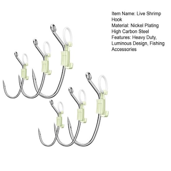 6/12/24 шт. светящийся крючок для фиксации живой креветки, прочный металлический крючок с зазубринами для ловли пресноводного сома, окуня, рыболовные принадлежности