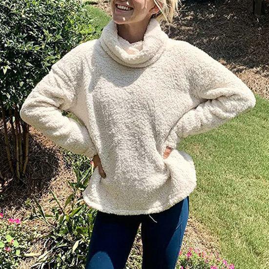 Женский свитер с высоким воротником и длинными рукавами, однотонный свободный крой, мягкий теплый утолщенный осенне-зимний повседневный женский пуловер, плюшевый топ, толстовка