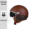 Classic White Green Stripes Open Face Motorcycle Helmets Leather Jet Moto Helmet with Daul Lens Electric Scooter Racing Helmet