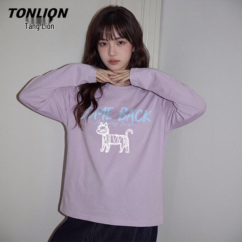 Женская хлопковая футболка с длинным рукавом и графическим принтом кошки TonLion