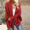 Женский кардиган, пальто без воротника, летучая мышь, длинный рукав, открытый спереди, вязаное пальто, эластичные манжеты, однотонный свободный крой, вязаный кардиган