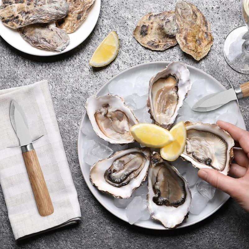 Нож для очистки устриц, V-образный вырез, деревянная нескользящая ручка, нож для очистки устриц, подходит для очистки всех видов раковин