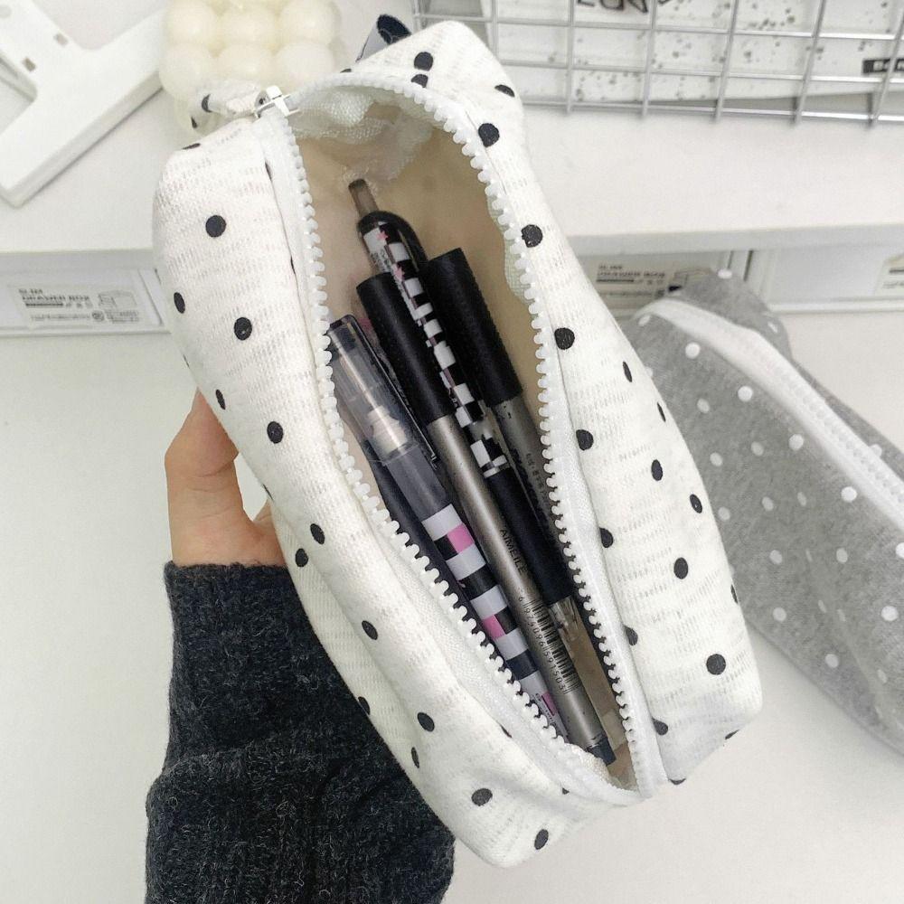Multifunctional Polka Dot Pencil Case Large Capacity Cute Makeup Bag Sweet INS Zipper Stationery Pouch Kids Gift