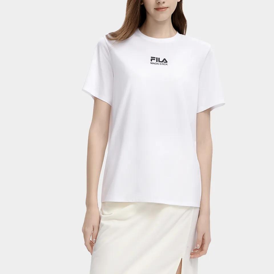 FILA T-Shirts Women's White Crew Neck Moderate Straight Fit (Unisex) T-Shirts F11W329113A IV