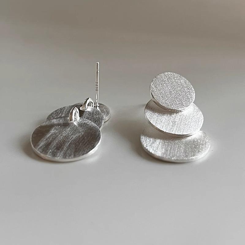 Vintage Three Layer Round Geometric 925 Silver Stud Earrings For Women