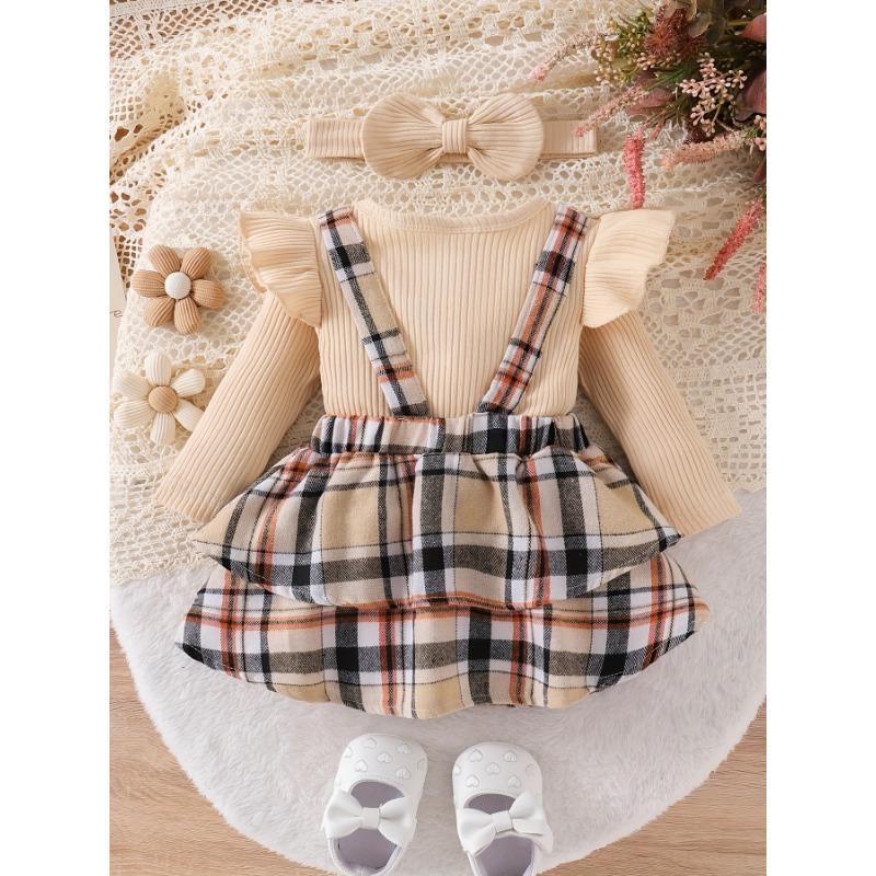 Baby Girl Clothes Newborn Infant Long Sleeve Jumpsuit with Headband Outfits Set 3pcs Bow Fall Winter 0-18 Months, for Outdoor