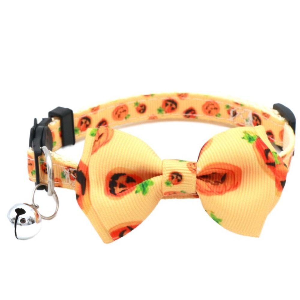 With Bell Kitten Pumpkin Necklace Adjustable Cat Pumpkin Bow Tie Halloween Cat Collar Halloween