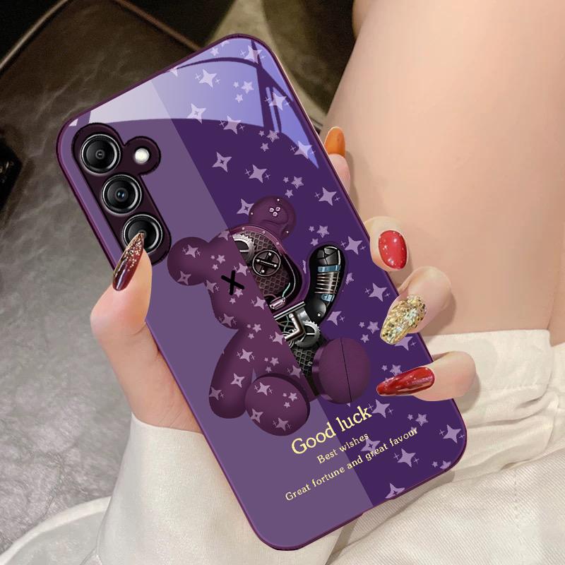 Коричневый Машинный Медведь Для Samsung Galaxy A14 4G 20 30 52 20S 21S 22 A32 33 34 42 50 51 53 54 70 71 72 73 5G Стеклянный Чехол Для Телефона