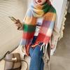 Winter Imitation Cashmere Plaid Tassel Shawl Rainbow Plaid Color Matching Scarf