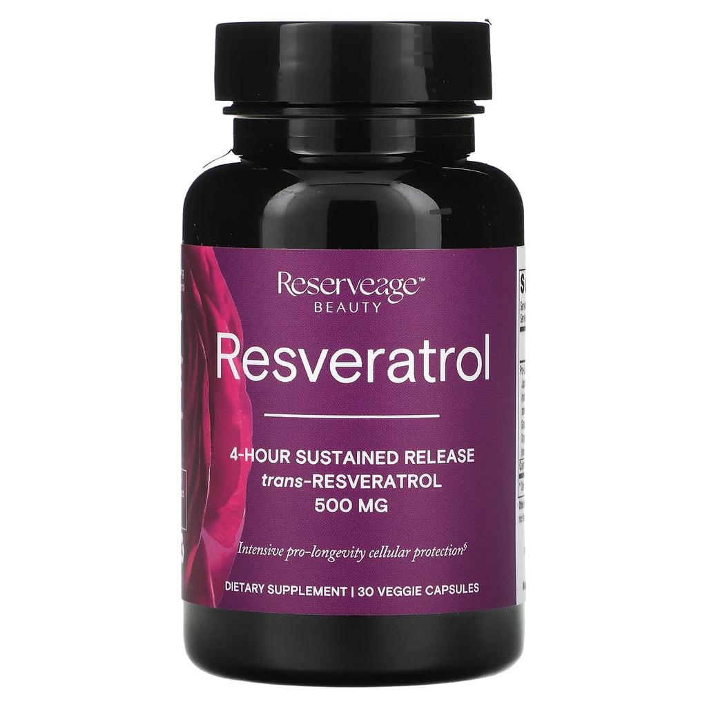 Reserveage Beauty, Resveratrol, 4 Hour Sustained Release, 500mg, 30 Veggie Capsules