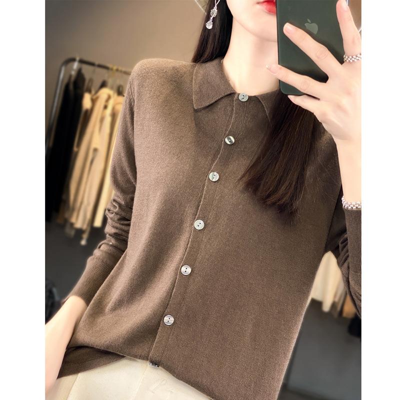 Осень и зима новый кардиган из камвольной пряжи с вязаным воротником-стойкой, рубашка-поло с лацканами, с верхней курткой, женский