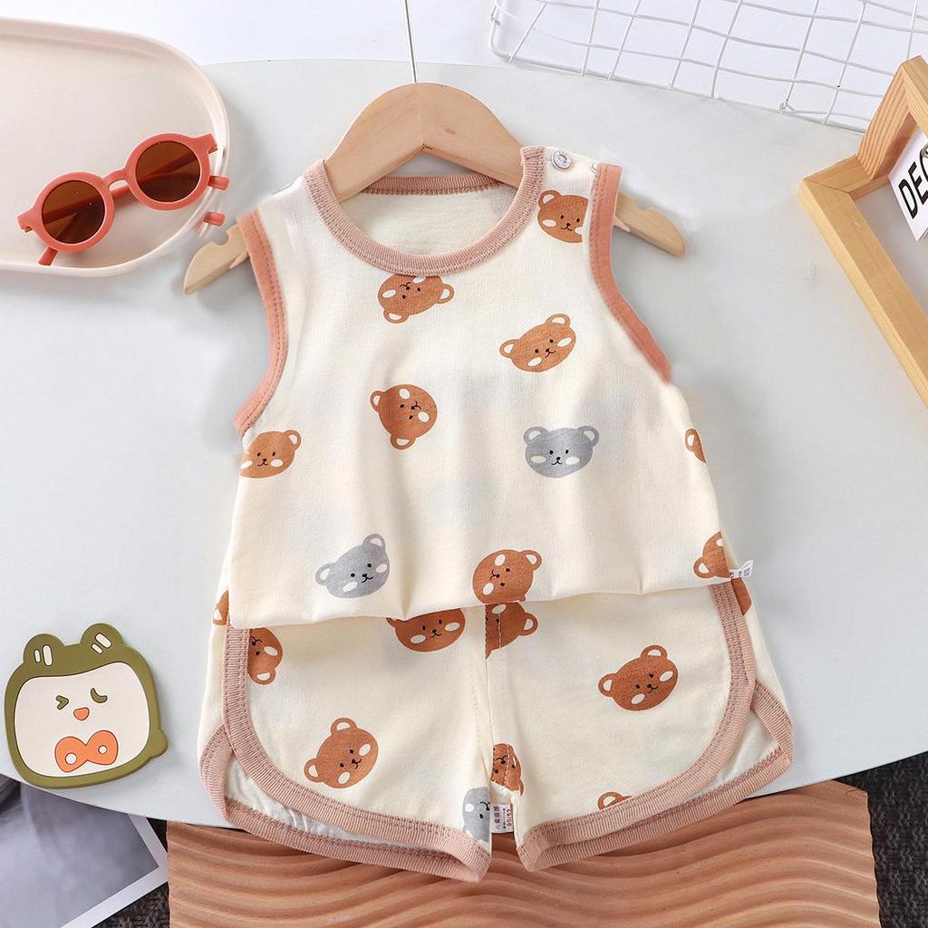 Children's Cotton Sleeveless Summer Sportswear Set - Two-Piece Casual Outfit for Toddlers and Kids