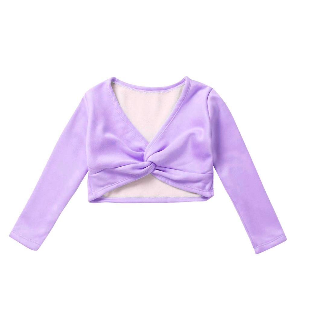 Верхняя одежда с длинными рукавами и узлом спереди, детский танцевальный костюм для девочек, повседневная одежда, укороченный топ