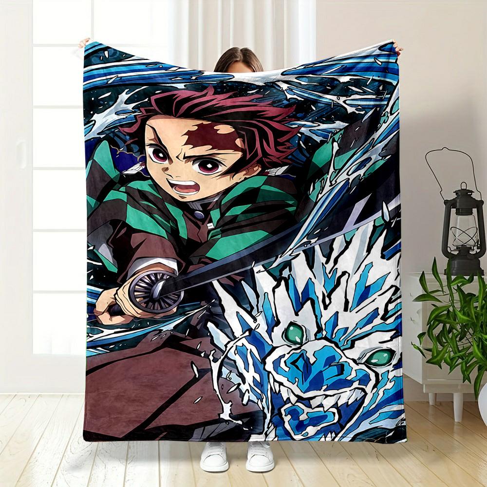 "Anime Warrior with Water Dragon" Patterned flannel blanket perfect for the bedroom living room, sofa, or a little nap