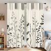 2-Piece Set Of Elegant Gray Botanical Pattern Curtains, Polyester Fabric, Suitable For Bedroom Living Room Decoration