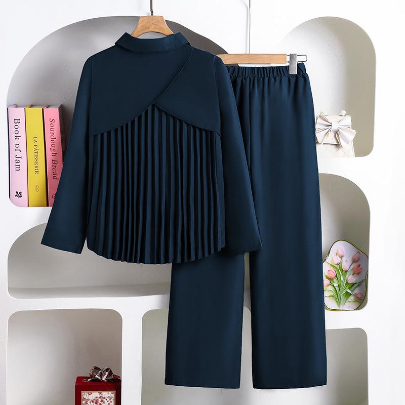 Девочка Осень Новая Мода Плиссированная Сзади Рубашка с Длинным Рукавом + Повседневный Комплект Длинных Брюк Детская Одежда