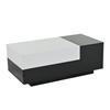 100*50*38cm High-Gloss Coffee Table, Table with 1 Drawer, Side Table with Sliding Panel, Black-and-White Stitching Design, Large Storage Space