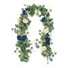 Искусственная гирлянда из цветов эвкалипта с розами, искусственная цветочная гирлянда из зелени, поддельная гирлянда из роз для свадебной вечеринки, центральный элемент, дорожка на стол, стена