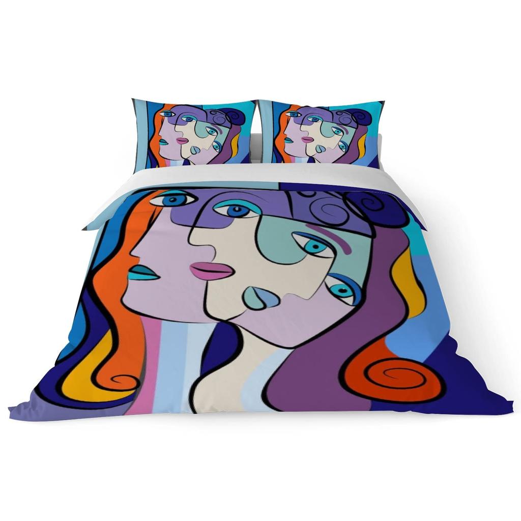 Human Face Comforter Cover Sets For Teens Lightweight Down Quilt Covers Abstract Shape Face Pattern Bedspread Cover No Comforter