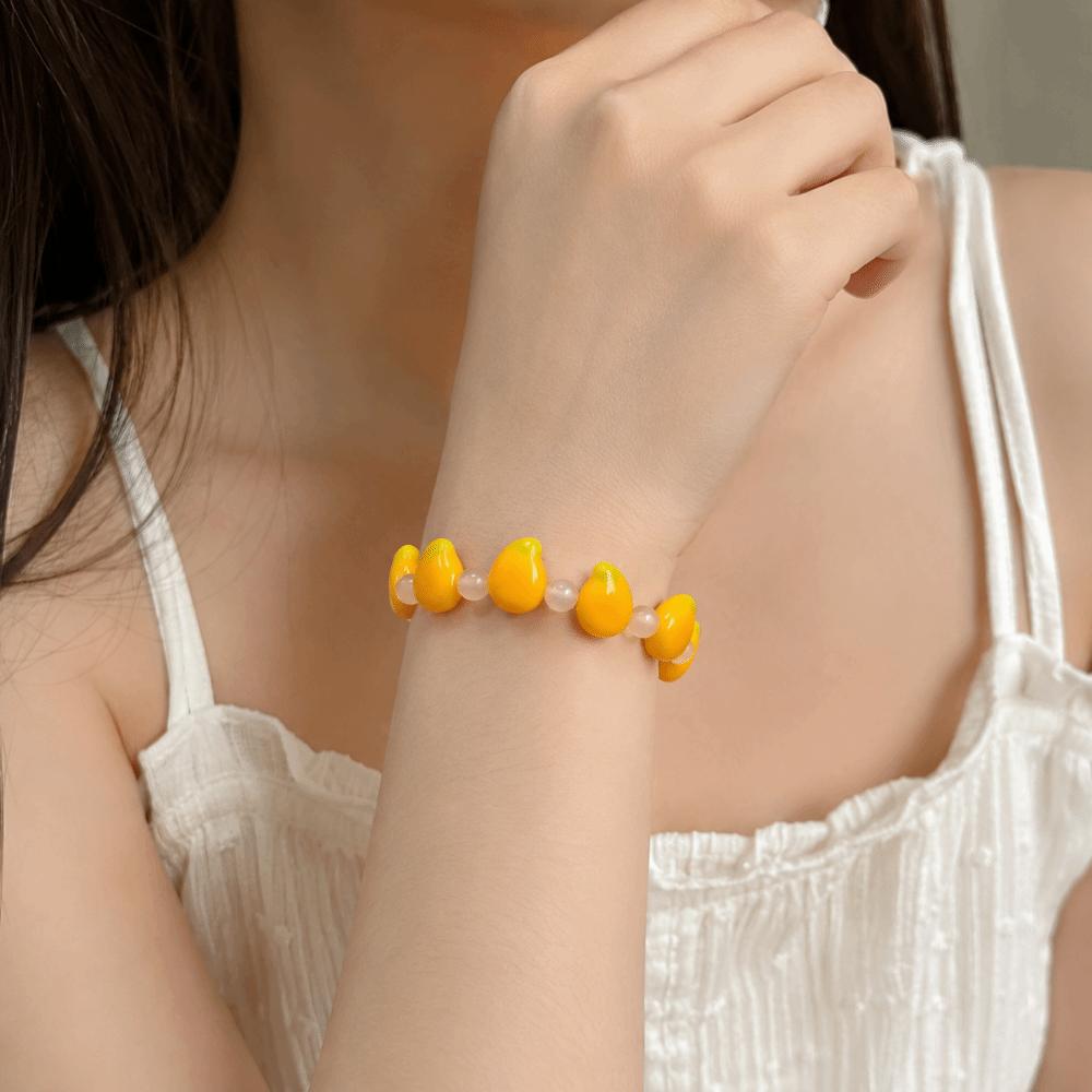 Elastic 3D Resin Bead Bracelet Dopamine Style Stackable Bracelet Sweet Fruit Hand Chain Daily Wear