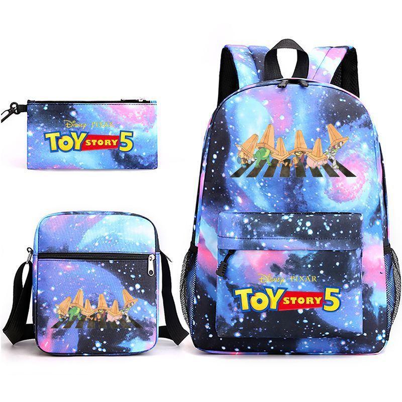 Toy Story Cartoon Print Oxford Canvas Backpack With Zipper Closure For Casual Travel Teens