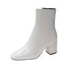 2024 New Square Head Women's Boots Side Zipper Single Boot English Chunky Heel Ankle Boots Women
