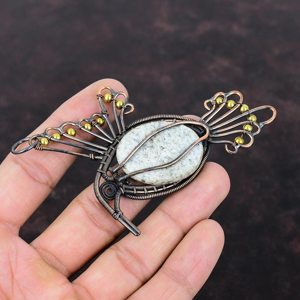 Кулон из яшмы K2, медная проволока, обернутая в обертку, подвеска из драгоценного камня для женщин, замечательные медные украшения, подвеска ручной работы, подарок для нее, украшения в виде птицы