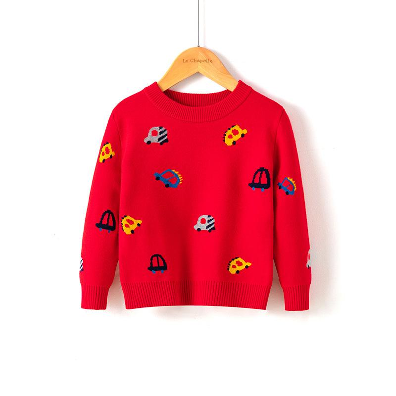 European and American children's clothing autumn and winter children's sweater boys' foreign cartoon trolley crew neck bottom pullover knitted sweater