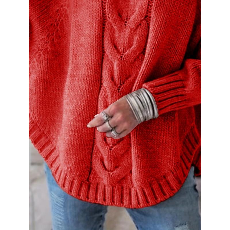 Женский винтажный черный свитер с косами, высоким воротом, свободного кроя, повседневный пуловер, винтажный свитер | Узор косы, платье-свитер