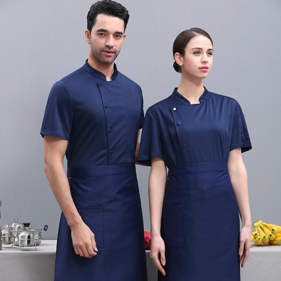 Unisex Chef Shirt Kitchen Single-breasted Short Sleeve Stand Collar Stain-resistant Loose Kitchen Bakery Restaurant Canteen Waiter Top Cook Uniform
