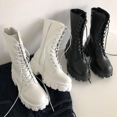 Мода Новые женские сапоги средней длины на платформе 2025 зимняя мода ботильоны на шнуровке плоские спортивные каблуки челси снежные ботинки женская обувь
