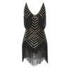 Womens 1920s Flapper Dance Dress V Neck Shiny Sequins Adjustable Spaghetti Straps Fringe Latin Party Costume